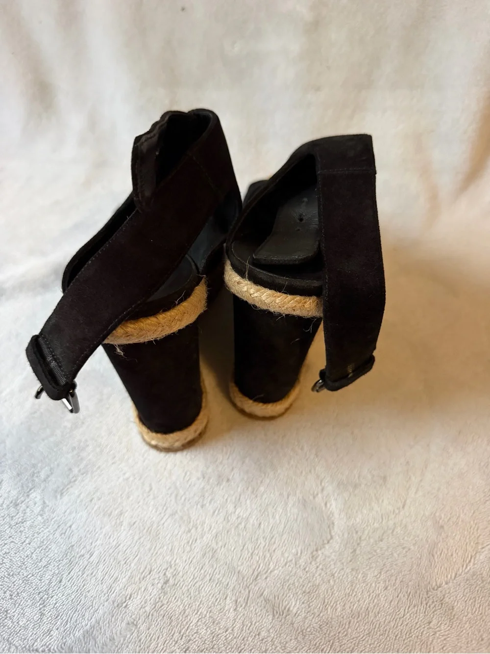 Vince Espadrille Wedge Sandals Women 8.5 Black Like New Suede Ankle Strap